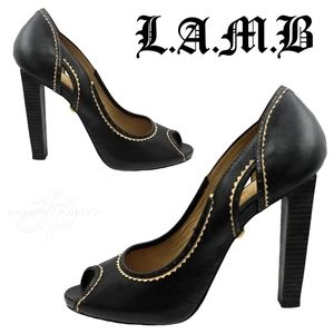 L.A.M.B. Gale pump cut out peep-toe heels black 6
